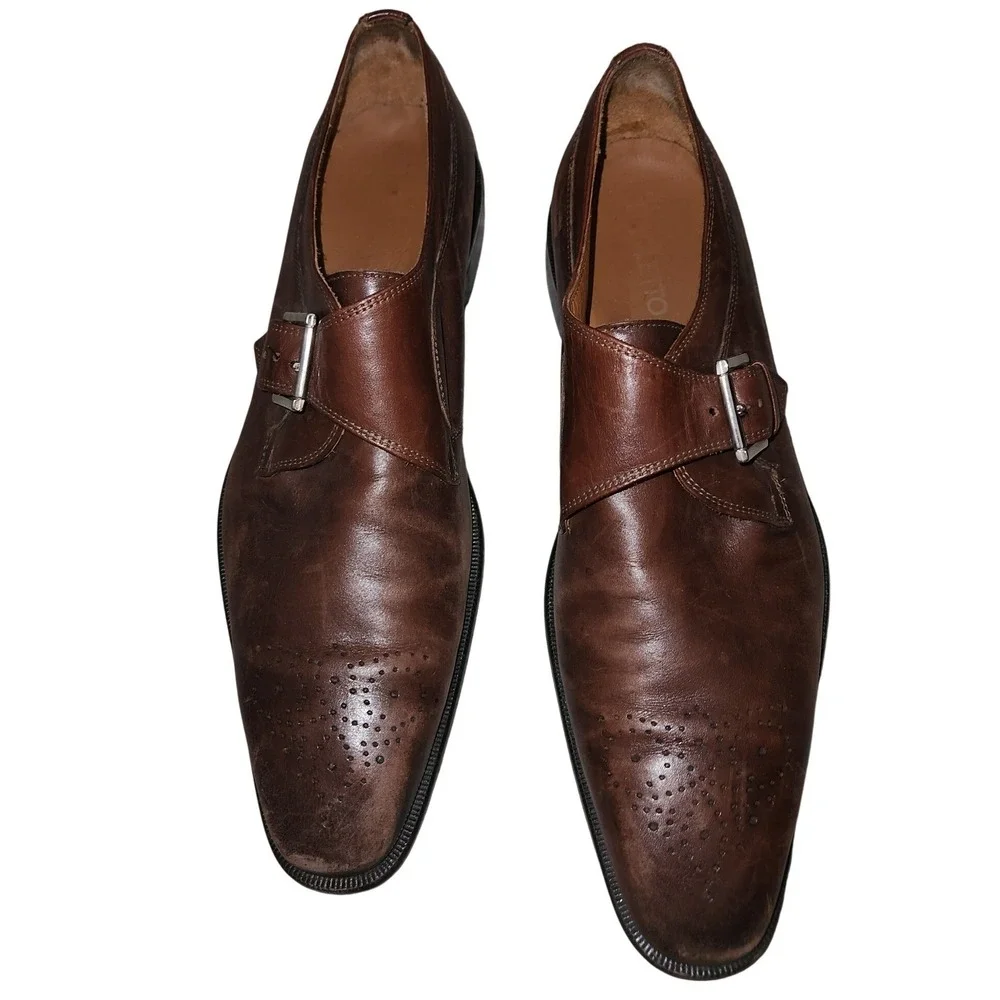 BROLETTO Brown Leather Monk Strap Medallion Toe Dress Shoes Made in‎ Italy 10.5